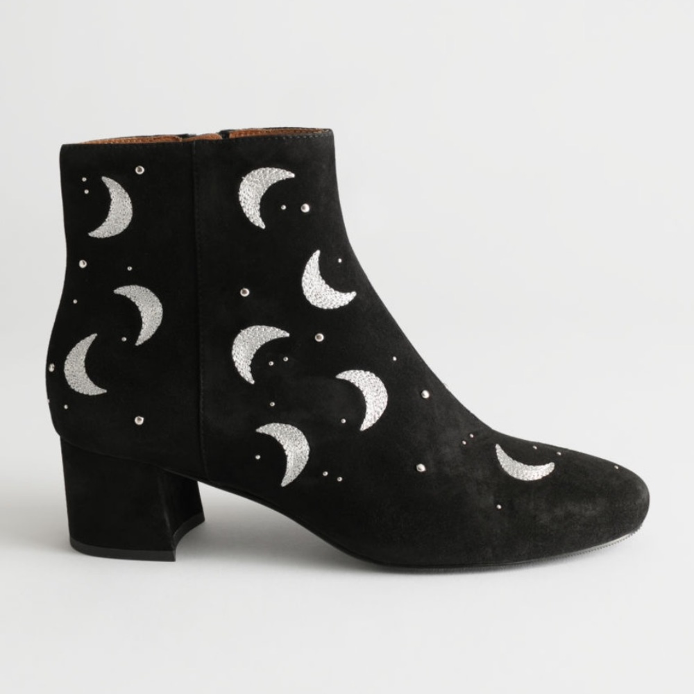 & Other Stories |  Black Crescent Moon Heeled Suede Boots